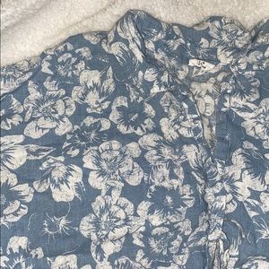 Blue and white flowered Hawaiian button up